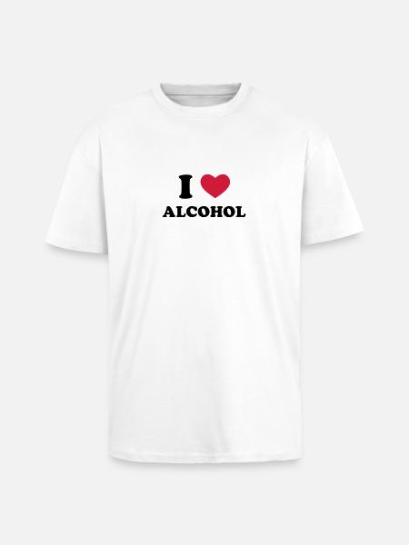 I Love Alcohol - Oversized Heavyweight Unisex T-Shirt - Weiß