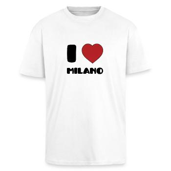 I love Milano - Unisex Oversized Heavyweight T-shirt - white - Front - Alina (178cm) & Michal (187cm)