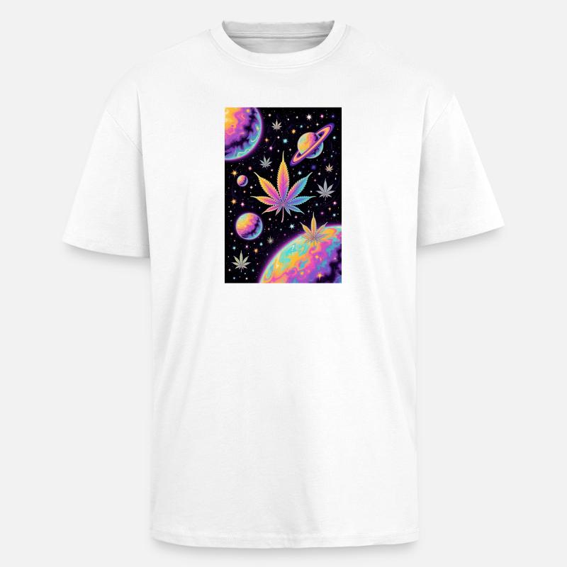 Psychedelic Space Cannabis Pattern - Unisex Oversized Heavyweight T-shirt - white