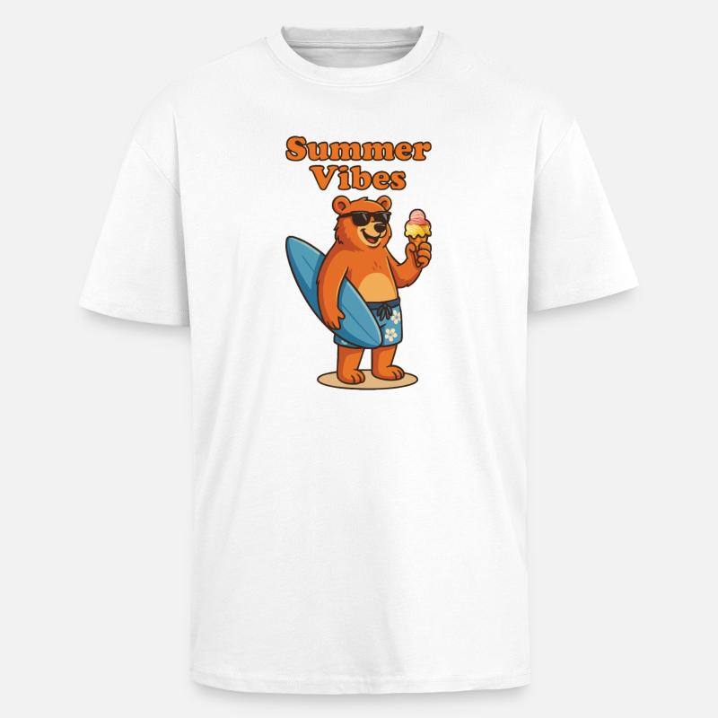 Summer Vibes Bear - Sommerbär mit Eis - Oversized Heavyweight Unisex T-Shirt - Weiß