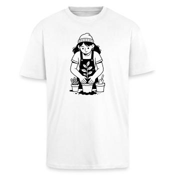 Gründäum-Gartenarbeit - Oversized Heavyweight Unisex T-Shirt - Weiß - Vorne - Alina (178cm) & Michal (187cm)