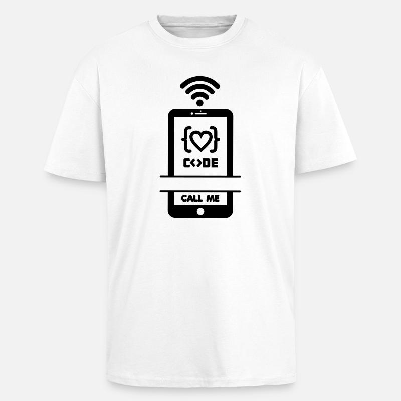 Codist Call me phone code heart - Unisex Oversized Heavyweight T-shirt - white