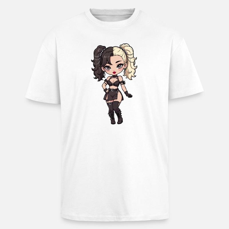 Gotische Chibi-Diva mit zweifarbigem Haar - Oversized Heavyweight Unisex T-Shirt - Weiß
