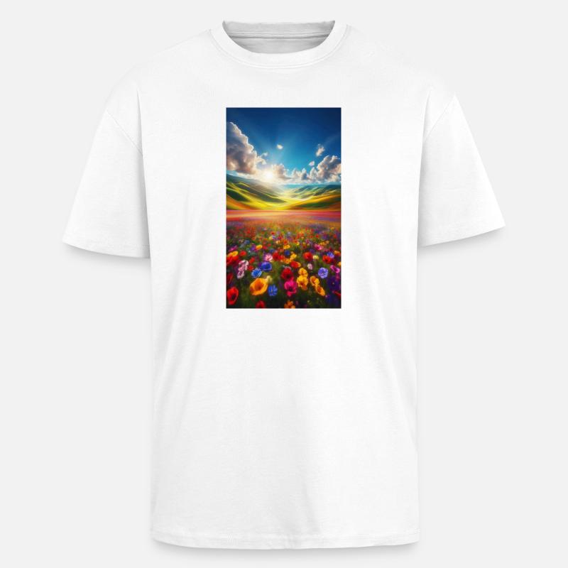 Rainbow meadow in sunlight - Unisex Oversized Heavyweight T-shirt - white