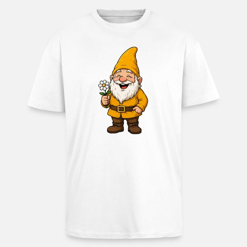 Nain fleur joyeux - T-shirt unisexe oversize épais - blanc