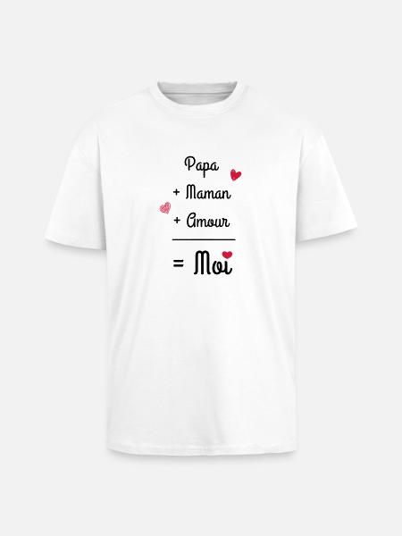 Papa + Maman + Amour - T-shirt unisexe oversize épais - blanc