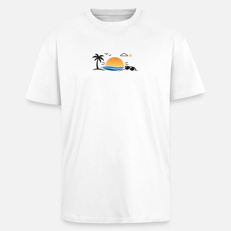 Sunset over palm tree beach - Unisex Oversized Heavyweight T-shirt - white