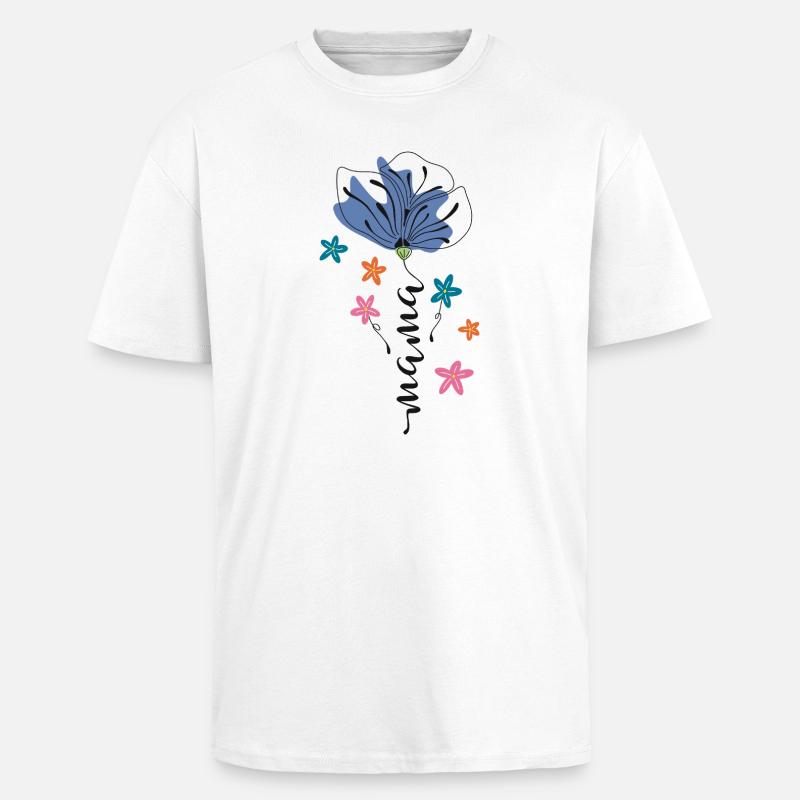 Maman – Conception 🌸💙 de fleurs - T-shirt unisexe oversize épais - blanc