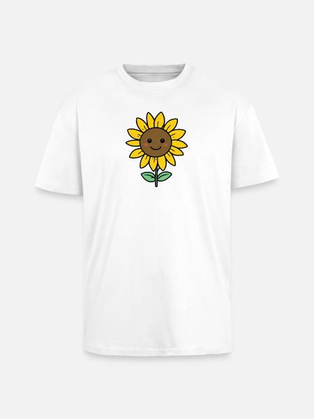 Cheerful Sunflower Cartoon - Unisex Oversized Heavyweight T-shirt - white