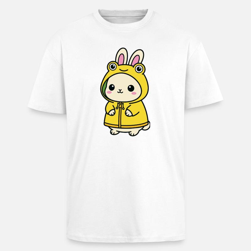 Lapin Kawaii en imperméable - T-shirt unisexe oversize épais - blanc