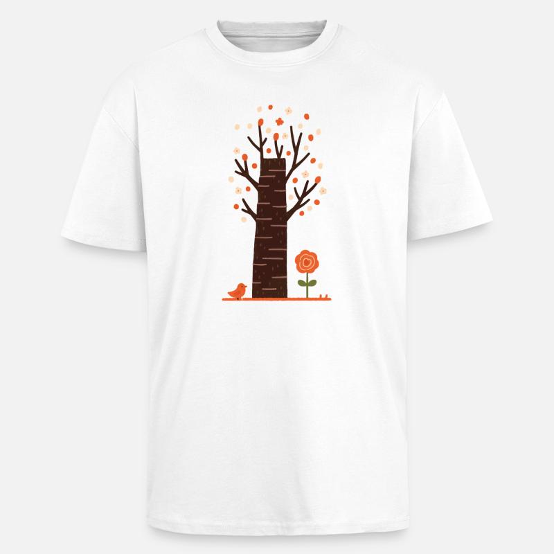Verspielter Blütenbaum mit Vogel - Oversized Heavyweight Unisex T-Shirt - Weiß