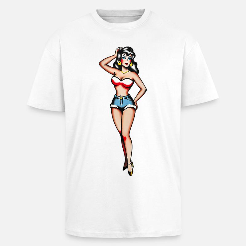 Klassisches Tattoo-Pin-up-Mädchen - Oversized Heavyweight Unisex T-Shirt - Weiß