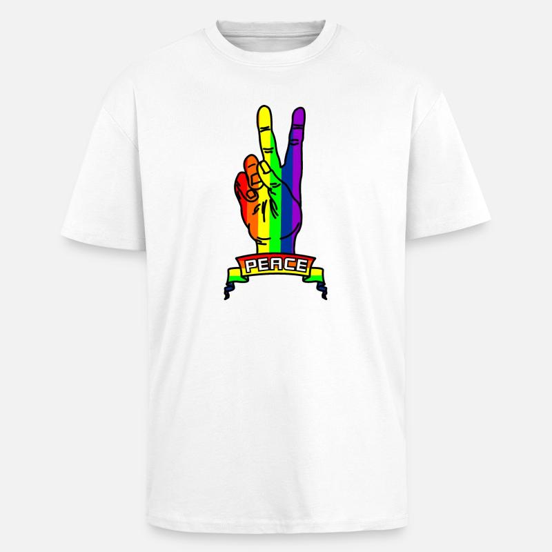 Regenbogen Friedenslogo Hand mit Friedenszeichen - Oversized Heavyweight Unisex T-Shirt - Weiß