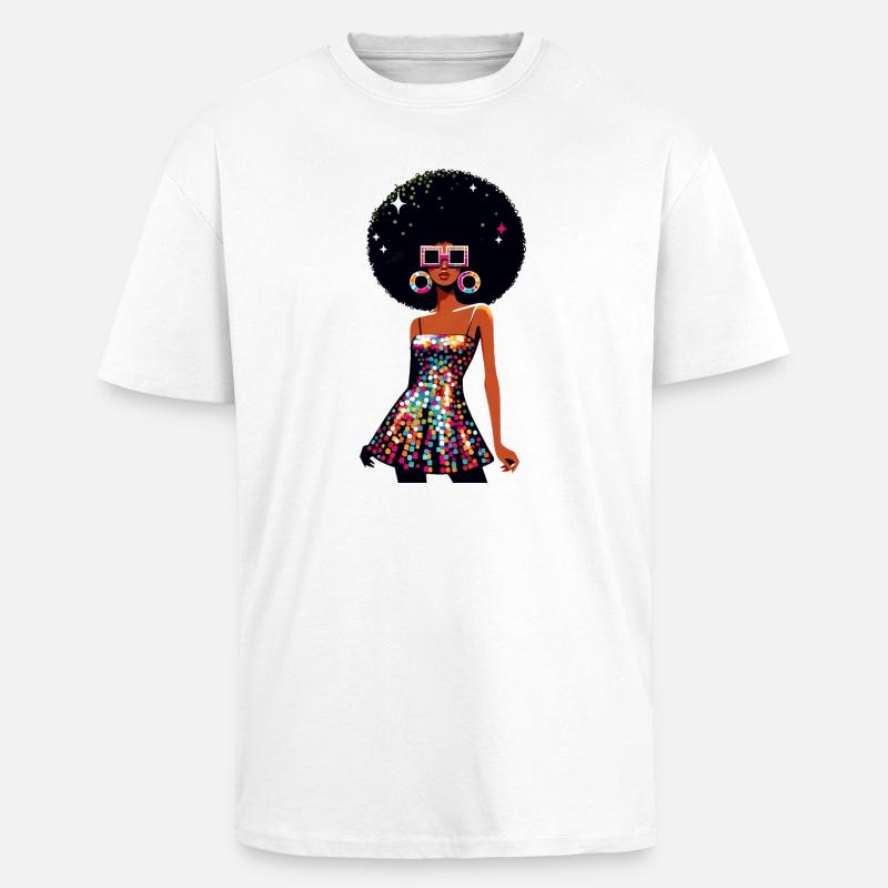 Disco Afro Glam Sequins Design - T-shirt unisexe oversize épais - blanc