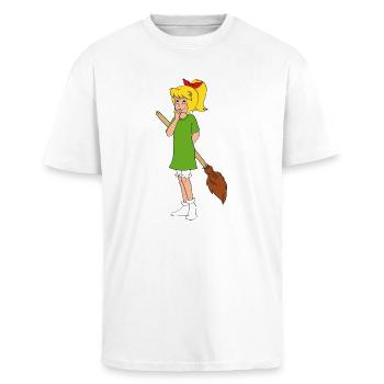 Bibi Blocksberg schüchtern mit Kartoffelbrei - Oversized Heavyweight Unisex T-Shirt - Weiß - Vorne - Alina (178cm) & Michal (187cm)