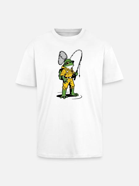 Frog Fisherman - Unisex Oversized Heavyweight T-shirt - white