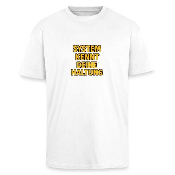 System kennt deine Haltung - Oversized Heavyweight Unisex T-Shirt - Weiß - Vorne - Alina (178cm) & Michal (187cm)