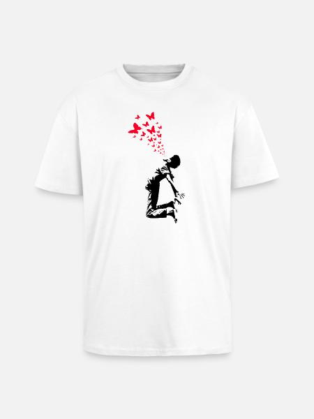 Butterfly Boy Street Art Style - Unisex Oversized Heavyweight T-shirt - white
