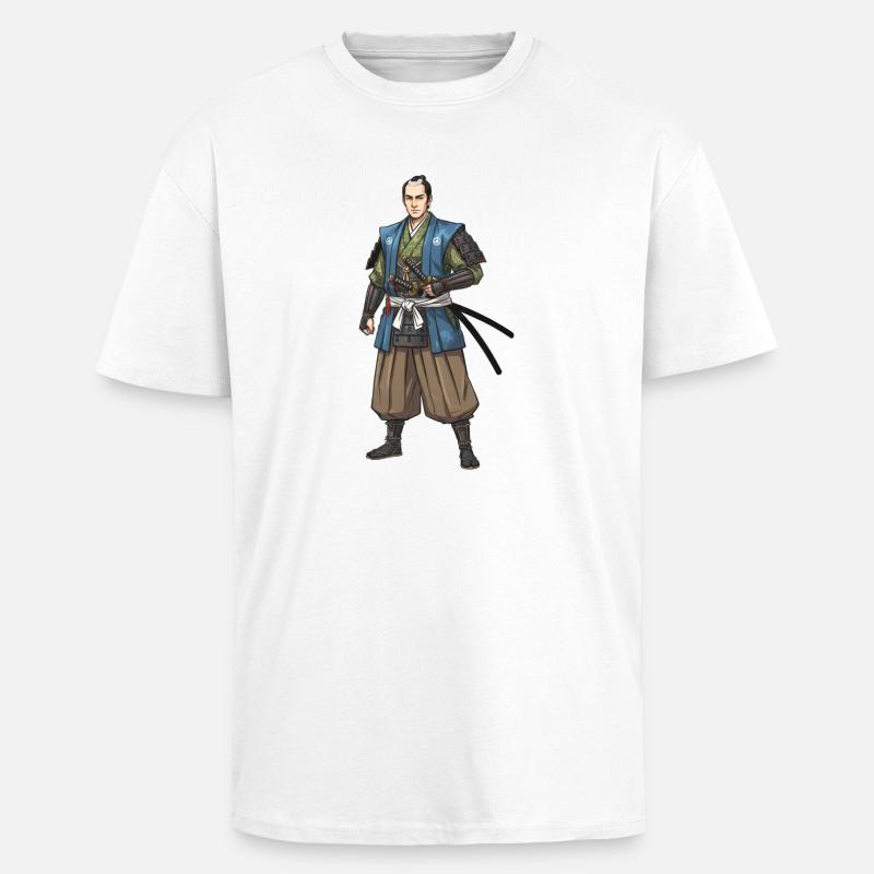 Edo Samurai in blauer Jacke - Oversized Heavyweight Unisex T-Shirt - Weiß