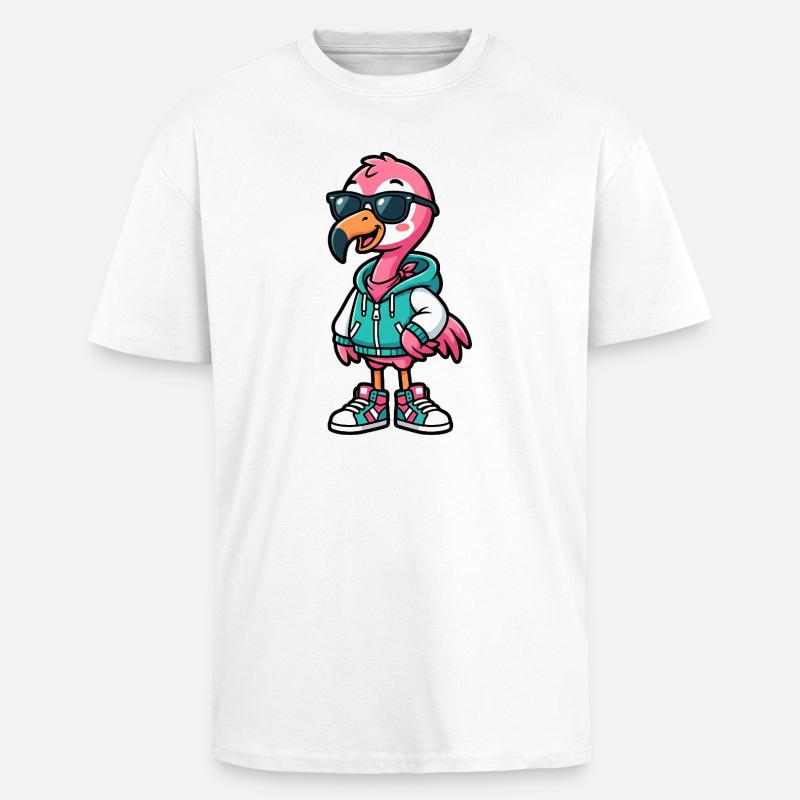 Flamant rose cool - T-shirt unisexe oversize épais - blanc