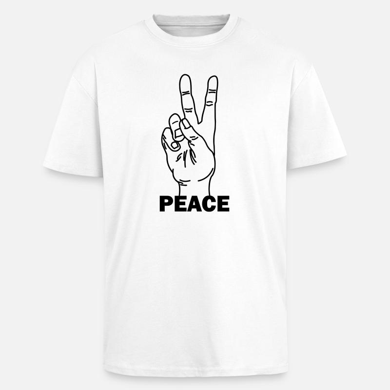 Hand gesture peace with peace text - Unisex Oversized Heavyweight T-shirt - white