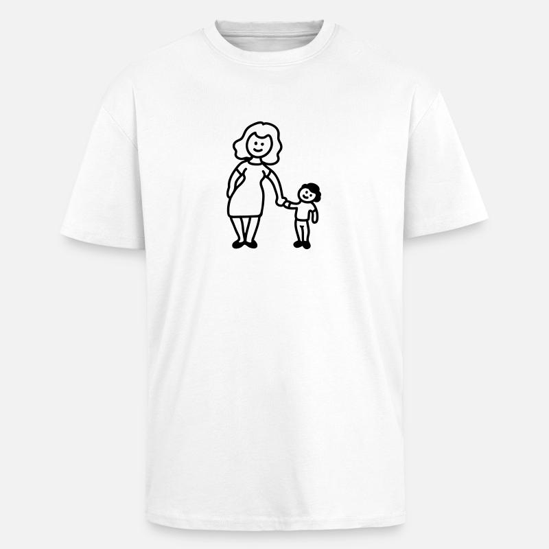 Mutter / Oma + Kind - Line - Oversized Heavyweight Unisex T-Shirt - Weiß