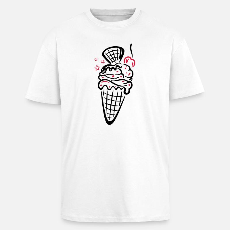 Eis, Eiswaffel mit Kirsche - Oversized Heavyweight Unisex T-Shirt - Weiß