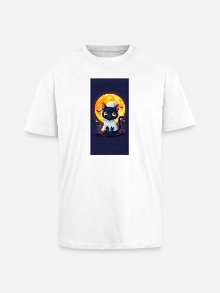 Moonlight Cat in Ghost Cloak - Unisex Oversized Heavyweight T-shirt - white