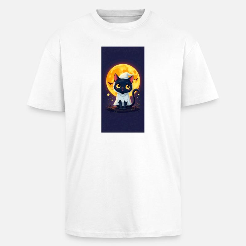 Moonlight Cat in Ghost Cloak - Unisex Oversized Heavyweight T-shirt - white