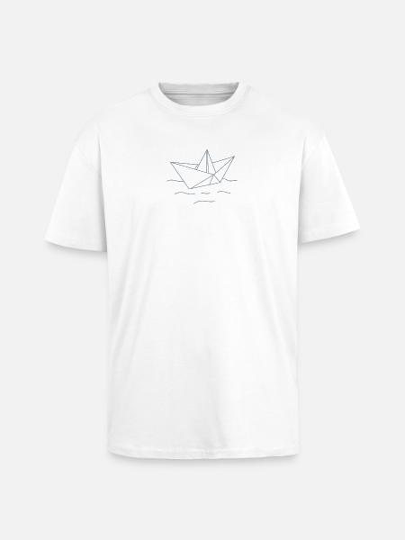 Origami Boat – Minimalist Line Art Maritime I - Unisex Oversized Heavyweight T-shirt - white