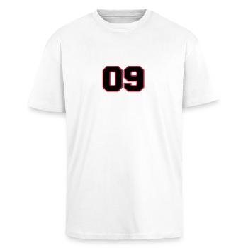 number 09 - Oversized Heavyweight Unisex T-Shirt - Weiß - Vorne - Alina (178cm) & Michal (187cm)