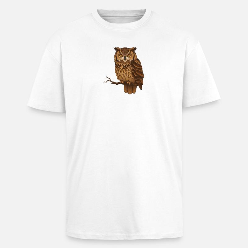 Braune Eule Nachtmotiv - Oversized Heavyweight Unisex T-Shirt - Weiß