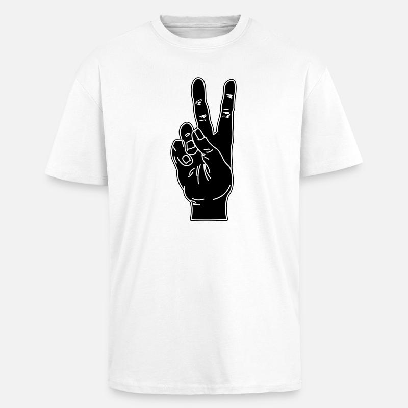 Geste de la main noire paix - T-shirt unisexe oversize épais - blanc