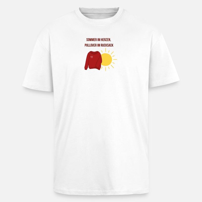 Sommer im Herzen, Pullover im Rucksack - Oversized Heavyweight Unisex T-Shirt - Weiß