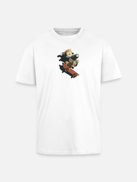 Skateboarding Cat Streetwear - Unisex Oversized Heavyweight T-shirt - white