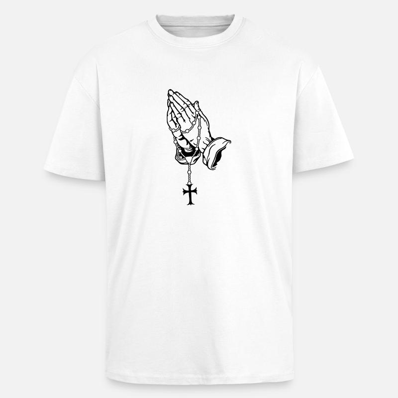 Praying Hands with Rosenkranz Basic - Unisex Oversized Heavyweight T-shirt - white