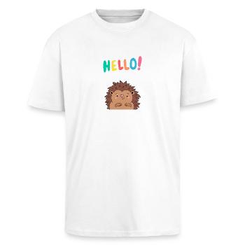 Niedlicher Igel sagt Hallo - Geschenkidee - Baby - Oversized Heavyweight Unisex T-Shirt - Weiß - Vorne - Alina (178cm) & Michal (187cm)