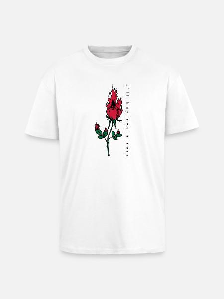Burning Rose Print - Unisex Oversized Heavyweight T-shirt - white