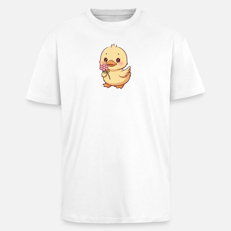 Poussin avec fleur - T-shirt unisexe oversize épais - blanc