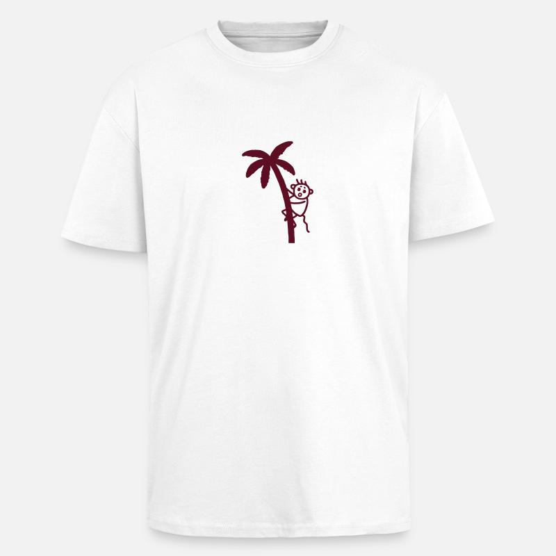 Monkey climbs on palm - Unisex Oversized Heavyweight T-shirt - white