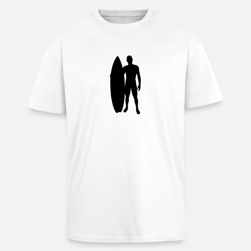 Surfer avec planche de surf - T-shirt unisexe oversize épais - blanc