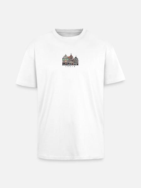 Celle, Lower Saxony, Half-timbered houses, Germany - Unisex Oversized Heavyweight T-shirt - white