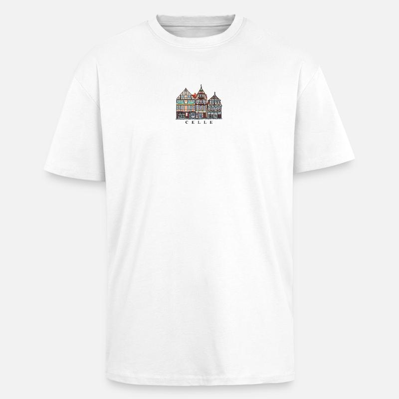 Celle, Lower Saxony, Half-timbered houses, Germany - Unisex Oversized Heavyweight T-shirt - white