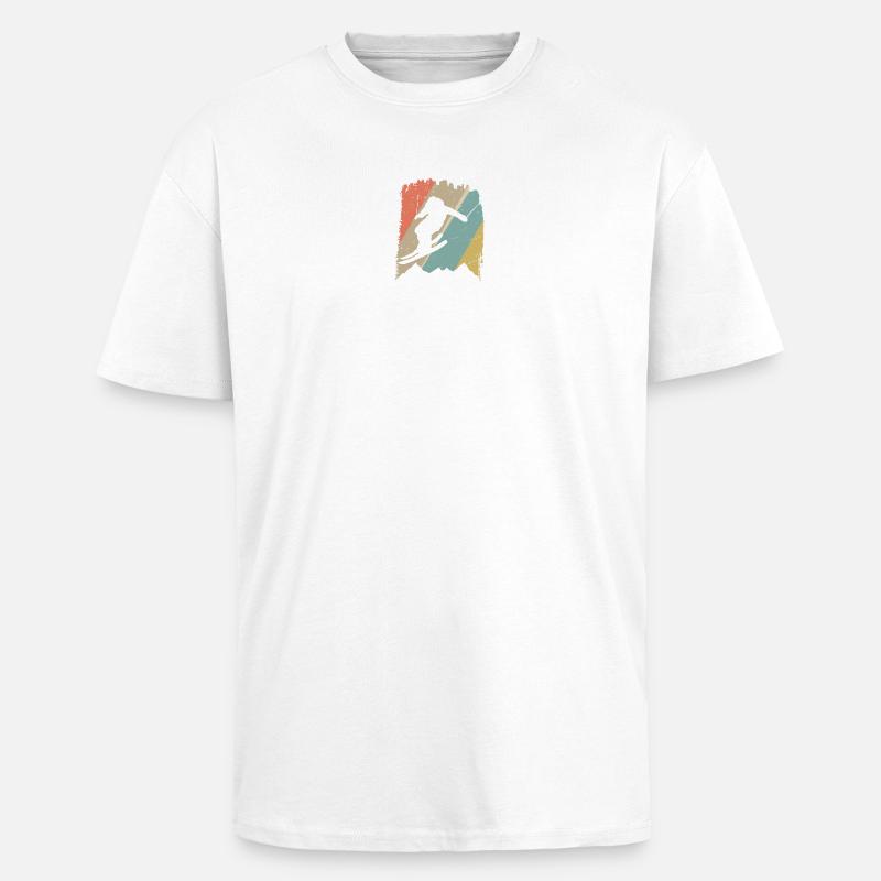 Retro Snowboard Silhouette auf Pastellstreifen - Oversized Heavyweight Unisex T-Shirt - Weiß