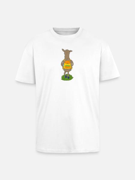 Lama mit buntem Rucksack - Oversized Heavyweight Unisex T-Shirt - Weiß