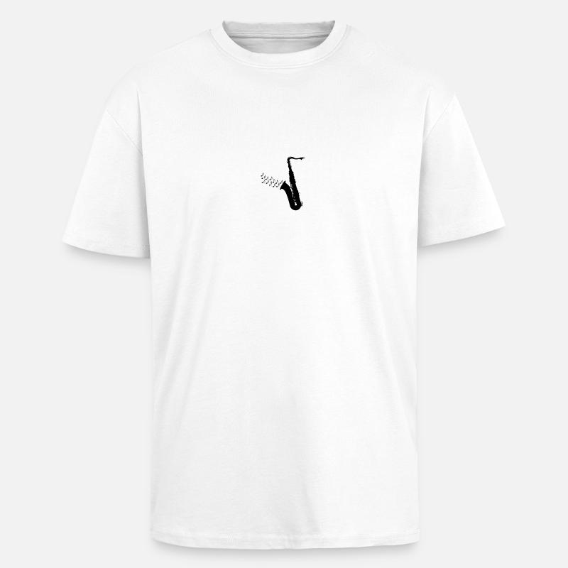 Saxofon mit Musiknoten - Oversized Heavyweight Unisex T-Shirt - Weiß