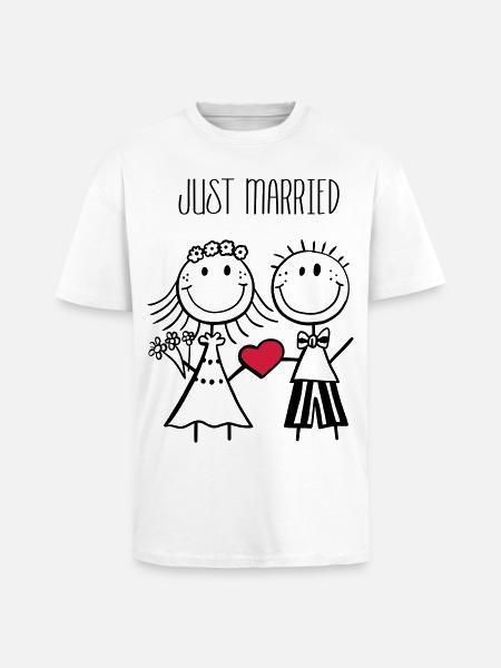 Just Married newlyweds - wedding - gift - Unisex Oversized Heavyweight T-shirt - white