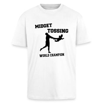 Midget Tossing World Champion Design - Unisex Oversized Heavyweight T-shirt - white - Front - Alina (178cm) & Michal (187cm)