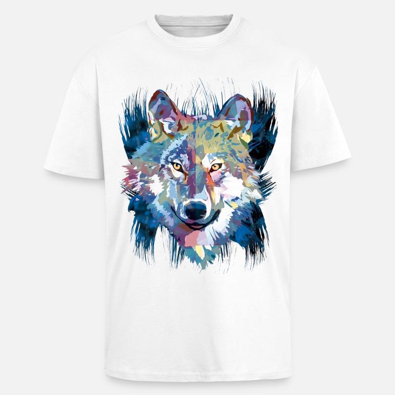 Polygon Wolf - Smuk grå ulv i blåt - Unisex oversized heavyweight t-shirt - hvid