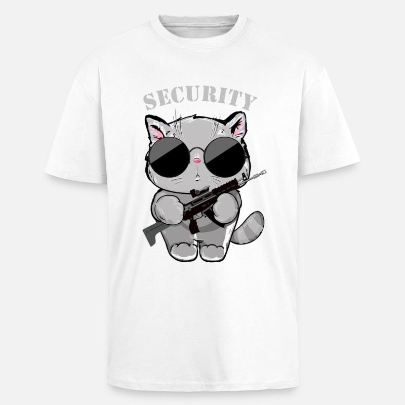 Katzen-Sicherheitsagent mit Waffe - Oversized Heavyweight Unisex T-Shirt - Weiß